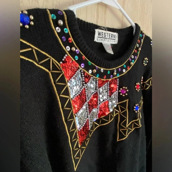 Vintage Western Collection Embellished Sequins Beads Gem Sweater Shoulder Pads M - Picture 7 of 7
